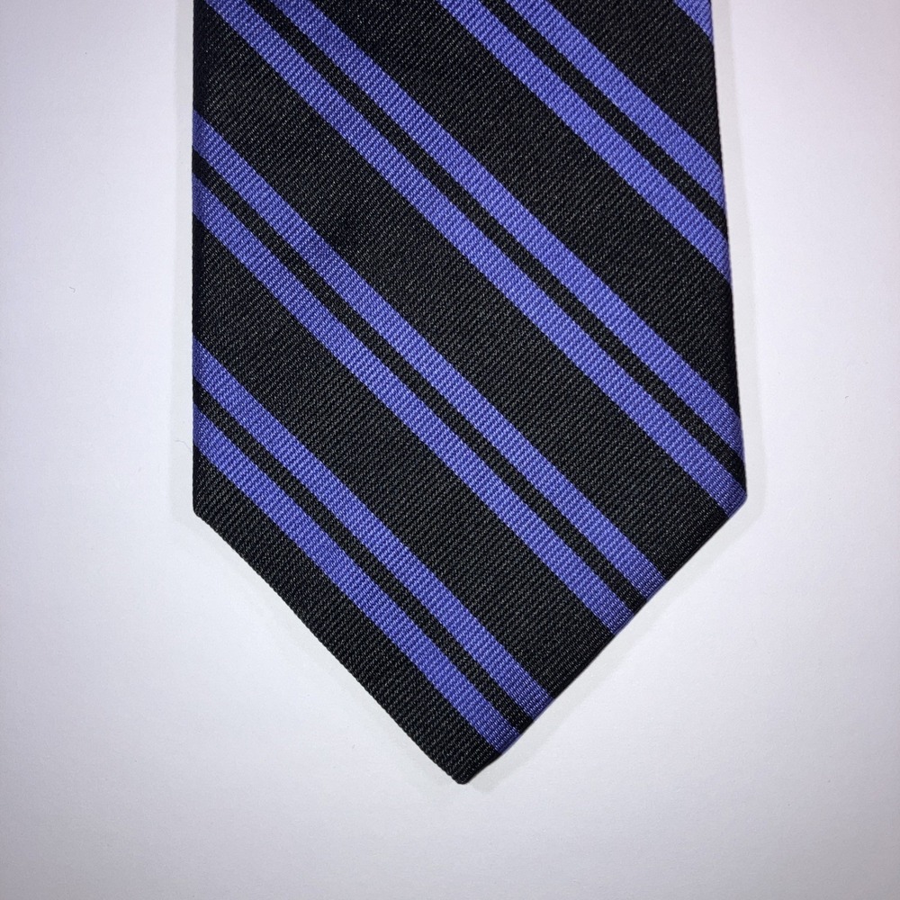 Vintage Lauren Ralph Lauren‎ Black Purple Repp Hand Finished Silk Made In USA